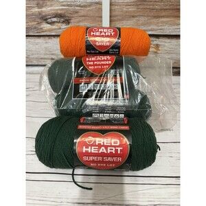 4X Vintage Red Heart Super Saver Yarn Skeins 1 Vibrant Orange 3 Hunter Green
